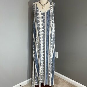 Cato Woman Bohemian Maxi Dress Size 3X Blue Tan White Beautiful Crochet Back